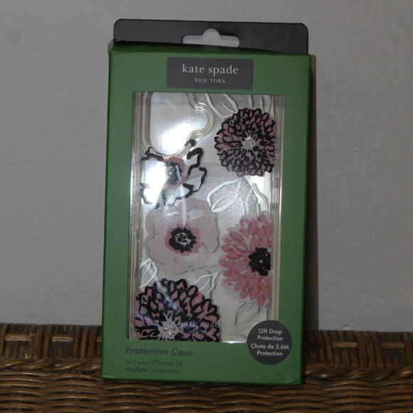 Kate Spade. New York.  Pink Flower Protective Case.  iPhone 16. - Picture 2 of 6